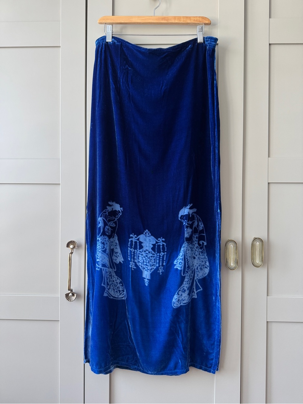 Heyne Bogut Silk Rayon Royal Blue Velvet Hand Dyed Asian Inspired Print